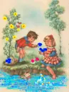 children picking flowers