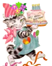 cat carrying birthday cake