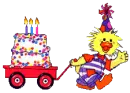 duck pulling birthday cake