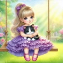 Cute girl and her kitty