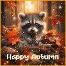 happy autumn raccoon
