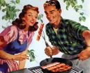 Du Pont ,1946,bacon,retro,man,women,pan,outside 