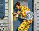 1952,winter,man,outside,comic,milk,door,retro,calendar