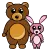 Bear and  Pink Bunny have fun