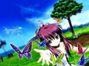 Anime girl playing with butterflies
