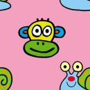 Pink monkey and snail background