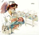 women,nurse,baby,bottle,retro,vintage