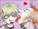 punk guy licking girls face