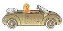 blonde girl in a gold car