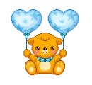 cute little bear with two blue heart balloons