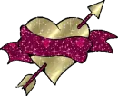 Gold heart with scarlet ribbon