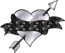 Silver heart with black ribbon