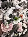 couple hugging with cats around
