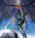 Link pulls the Master Sword from the pedestal. 