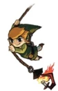 Link swings on a rope. It must be fun because he's smiling. 