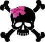 black skull with pink bow