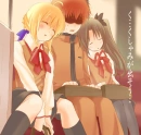 saber and rin sits with shirou