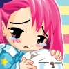 sad girl with pink hair
