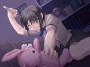 Girl with torn bunny