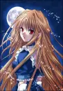 Girl with red eyes and blue dress