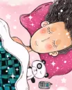 cute girl sleeping with her panda & mobile phone