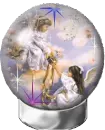 Two little girls angels in globe