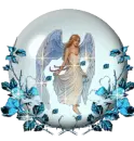 Angel with blue flowers in globe