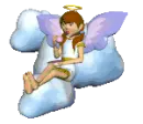 Cartoon angel drinking coffe