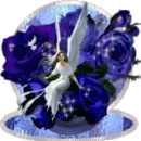 Angel with dark blue roses