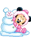 baby minnie playing in snow