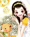 cute girl with flowers & a teddy bear
