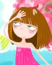 cute girl with a pink dress at the seaside
