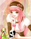 cute pink-haired girl with a mug