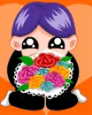 cute boy proposing with a bouquet of flowers