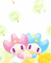 cute pink & blue lovers with green hearts