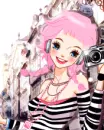 cute pink haired girl with a camera