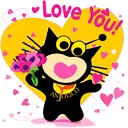 i love you : crazy cat with hearts & flowers