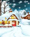 house in winter with falling snow