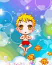 cute boy swimming in the sea with fish