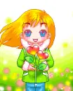 cute girl with heart flowers