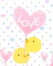 cute love chicks & heart flowers