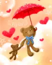 TEDDY BEARS  WITH RED UMBRELLA