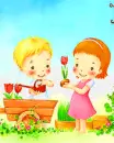 cute kids gardening