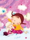 cute little girl on a cloud with a lamb