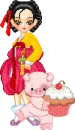 korean girl & a pig with a cuppy cake