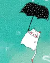 cat flying with an umbrella