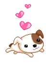 puppy running with hearts
