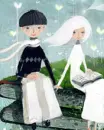 lovers sitting on books