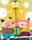 cats in love with a present