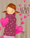 i love you : shy girl with pink hearts